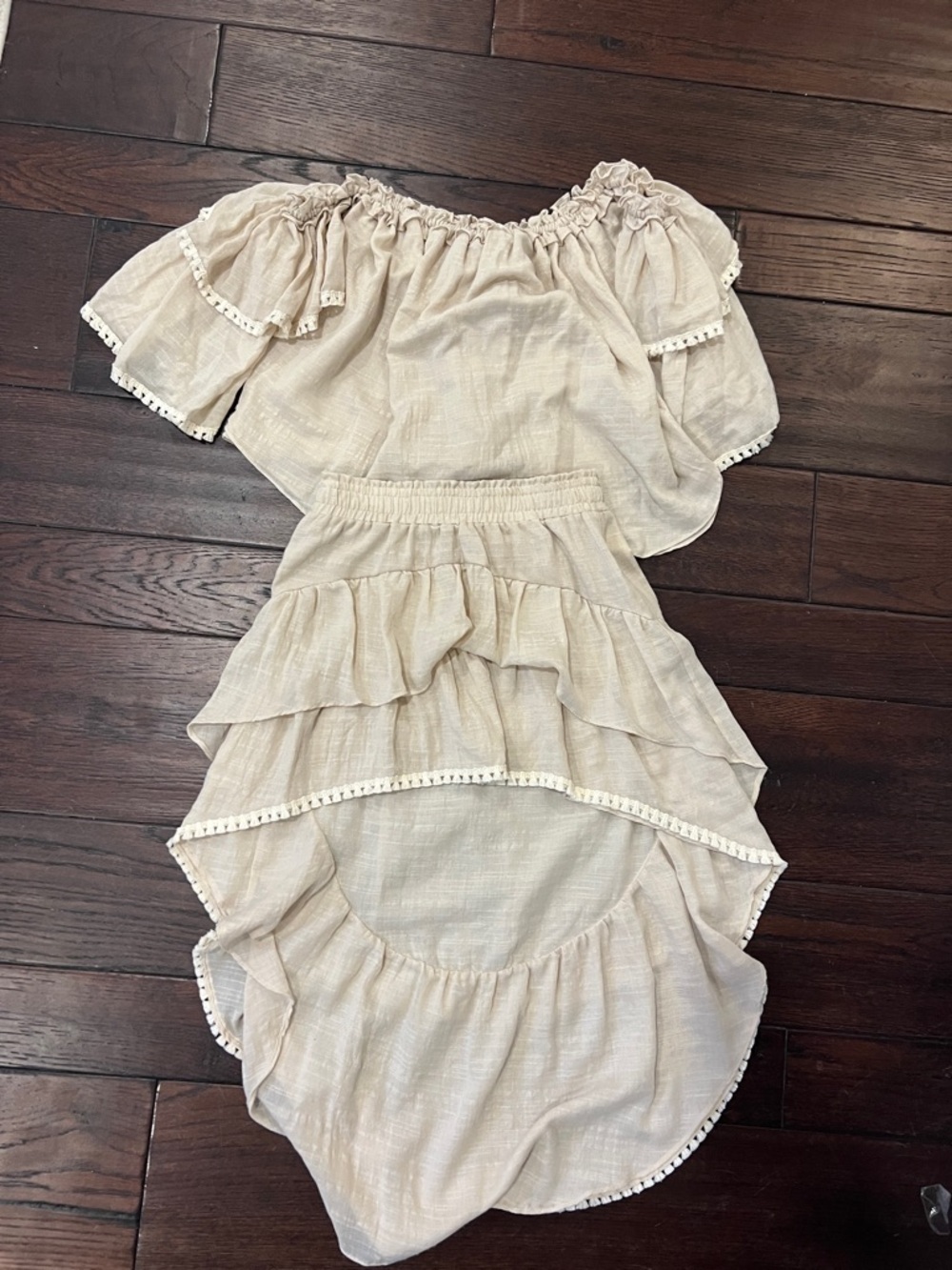 Misa Sabine Cream Ruffle Skirt And Off-Shoulder Matching Set